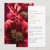 エレガントな赤と金の花の退職パーティー 招待状 (正面/裏面)