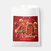 エレガントな赤と金の風船 40歳の誕生日感謝祭 フェイバーバッグ (正面)