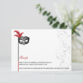 エレガントな赤と黒のマスカレード情報カード 招待状 (スタンド正面)