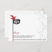 エレガントな赤と黒のマスカレード情報カード 招待状 (正面/裏面)