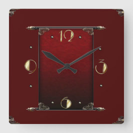 エレガントな赤のアルデコ スクエア壁時計