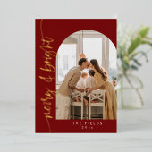 エレガントな赤のアーチ写真ファミリークリスマス 箔シーズンカード (立ち正面)