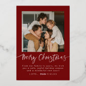 エレガントな赤のアーチ写真ファミリークリスマス 箔シーズンカード (裏面)