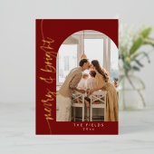 エレガントな赤のアーチ写真 ファミリー クリスマス 箔シーズンカード (立ち正面)