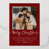 エレガントな赤のアーチ写真 ファミリー クリスマス 箔シーズンカード (裏面)