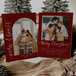 エレガントな赤のアーチ写真 ファミリー クリスマス 箔シーズンカード