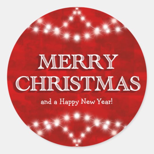 エレガントな赤のクリスマスイルミネーション ラウンドシール (正面)