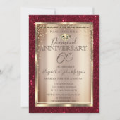 エレガントな赤のグリッター ウェディング アニバーサリー 招待状 (正面)