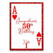 エレガントな赤のグリッター エースオブハーツ 誕生日パーティー テーブルナンバー (裏面)