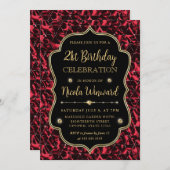エレガントな赤のグリッター ヴィンテージ フレーム 誕生日 招待状 (正面/裏面)