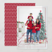 エレガントな赤のサイドスクリプト シーズンズ グリーティングス フォト シーズンカード (正面/裏面)