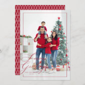 エレガントな赤のサイドスクリプト 季節のグリーティング写真 シーズンカード (正面/裏面)