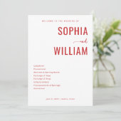 エレガントな赤のミニマルウェディング プログラム (スタンド正面)