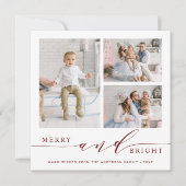 エレガントな赤の楽しい＆明るい3枚写真スクエア シーズンカード (正面)