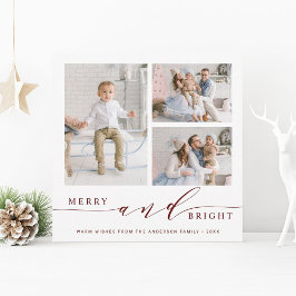 エレガントな赤の楽しい＆明るい3枚写真スクエア シーズンカード