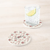 エレガントな赤クリームの花柄 コースター (側面)