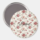 エレガントな赤クリームの花模様 マグネット (正面/裏面)