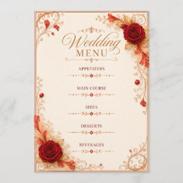 エレガントな赤バラの結婚式メニューカードテンプレート メニュー