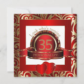 エレガントな赤及び金ゴールドの渦巻のパーティの招待状 招待状 (正面)