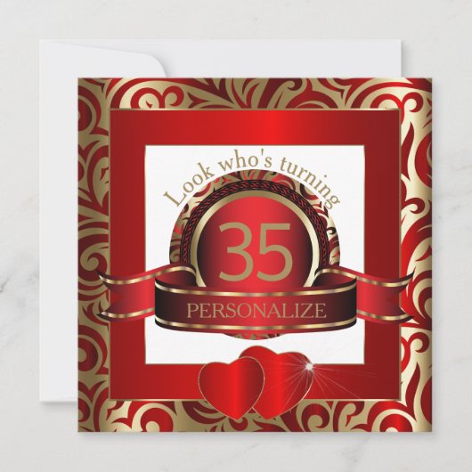 エレガントな赤及び金ゴールドの渦巻のパーティの招待状 招待状 (正面)