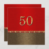 エレガントな赤茶色の50周年パーティー 招待状 (正面/裏面)