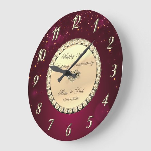 エレガントな赤金ダイヤモンド 25周年記念 ラージ壁時計 (傾斜)