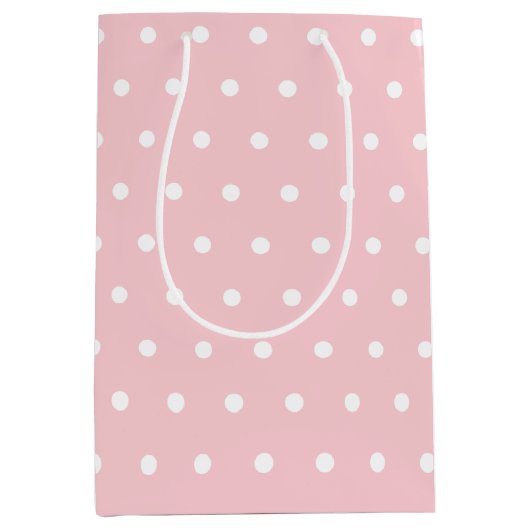 エレガントな赤面のピンクの白い水玉模様のテンプレート ミディアムペーパーバッグ (正面)