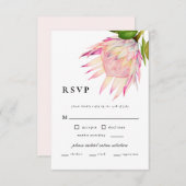 エレガントな赤面のピンクの花の結婚式 出欠カード (正面/裏面)