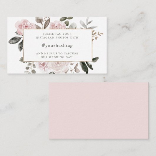 エレガントな赤面のピンクの花柄|結婚のHashtag エンクロージャーカード (正面/裏面)