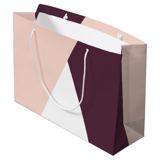 エレガントな赤面のピンク及びバーガンディの幾何学的な三角形 ラージペーパーバッグ (裏面アングル)