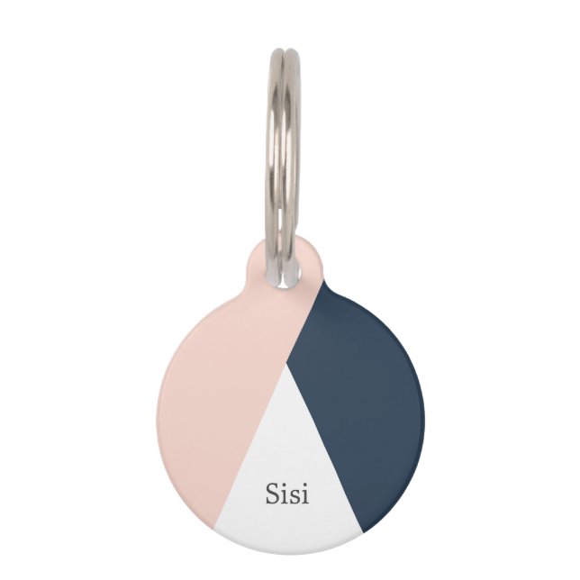 エレガントな赤面のピンク及び濃紺の幾何学的な三角形 ペット　ネームタグ (正面)