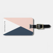 エレガントな赤面のピンク及び濃紺の幾何学的な三角形 ラゲッジタグ (正面横)