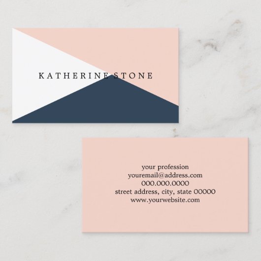 エレガントな赤面のピンク及び濃紺の幾何学的な三角形 名刺 (正面/裏面)