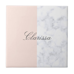 エレガントな赤面のピンク及び白い大理石色のブロック タイル