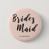 エレガントな赤面のピンク及び黒い新婦付添人 缶バッジ (正面)