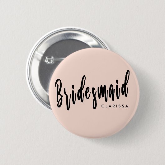 エレガントな赤面のピンク及び黒い新婦付添人 缶バッジ (正面&裏面)