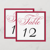 エレガントな赤黒白のスクリプトテーブル番号カード 招待状 (正面/裏面)