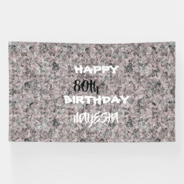 エレガントな赤黒白の花柄の誕生日バナー 横断幕