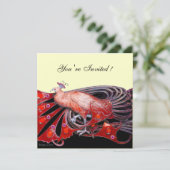 エレガントな赤黒金メタリックの孔雀 招待状 (スタンド正面)