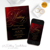 エレガントな赤黒金彩筆結婚式 招待状