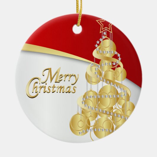 エレガントな赤、金ゴールドおよびホワイトクリスマス| DIYの写真 セラミックオーナメント (正面)