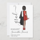エレガントな赤、黒、白の女の子の卒業パーティー 招待状 (正面)