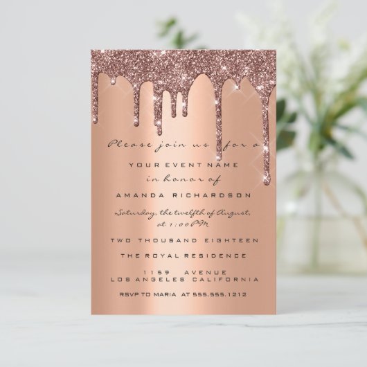エレガントな輝きが漂うローズゴールドのウェディング 16歳の誕生日 招待状 (スタンド正面)