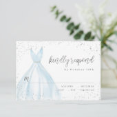 エレガントな輝きのある銀色の青いドレスのキンセアニエラへの返信 出欠カード (スタンド正面)