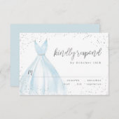 エレガントな輝きのある銀青ドレスのキンセアニエラへの返信 出欠カード (正面/裏面)