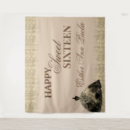 エレガントな輝きのゴールドブラウン グリッター スイート16 誕生日 タペストリー