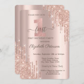 エレガントな輝きのドリップ ローズゴールド 1歳の誕生日 招待状 (正面/裏面)