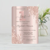 エレガントな輝きのドリップ ローズゴールド 1歳の誕生日 招待状 (スタンド正面)