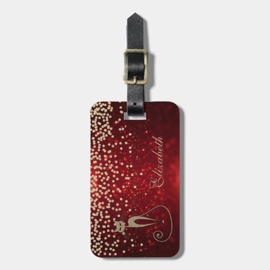 エレガントな輝きのボケ フォイル コンフェッティ・ダイヤモンド,ネコ ラゲッジタグ (正面縦)