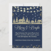 エレガントな輝きを放つネイビーブルーとゴールドのウィンタービレッジ シーズンカード (正面)
